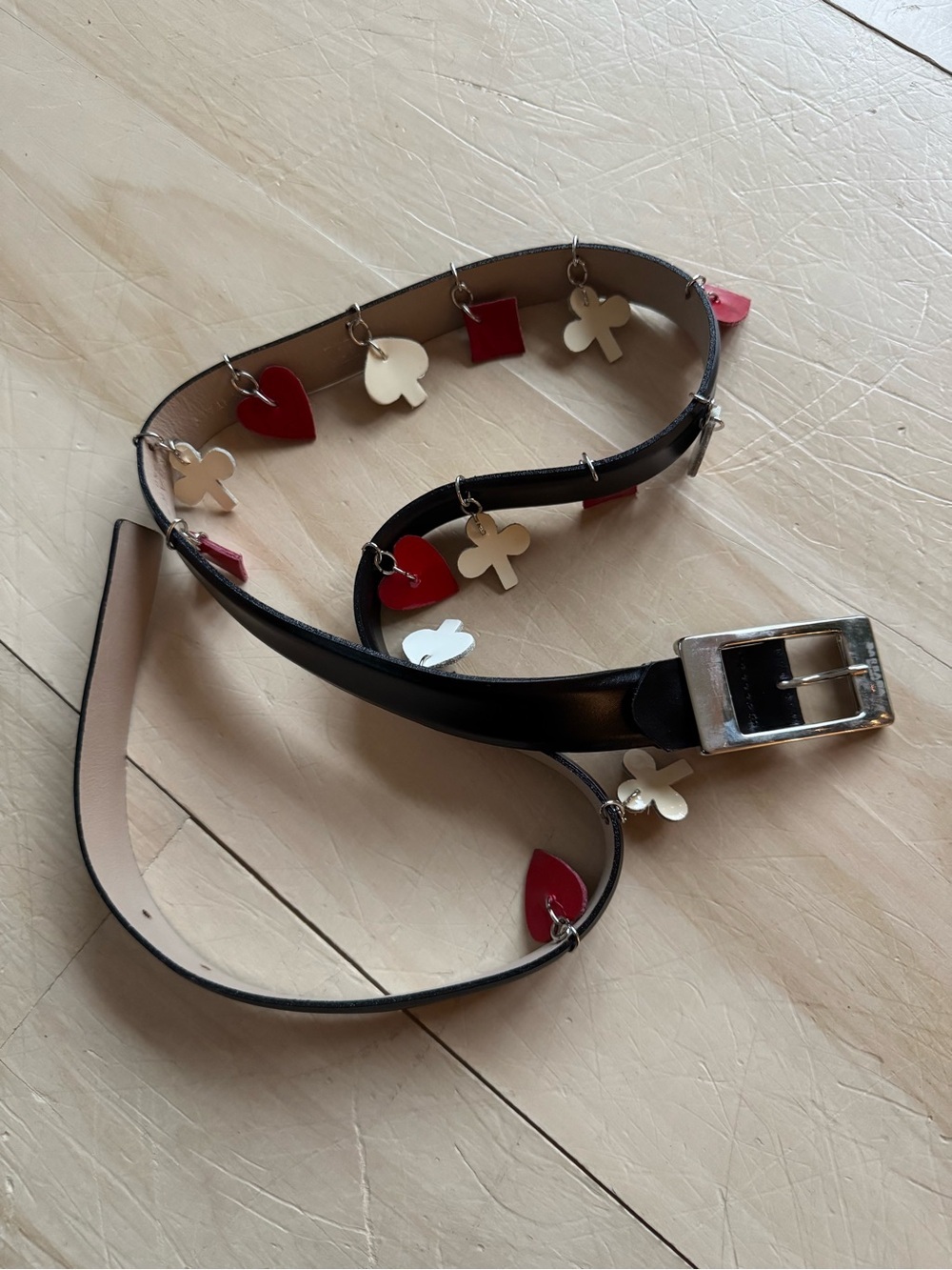 Barbara Milano Leather Belt with Four Card Suits Charms